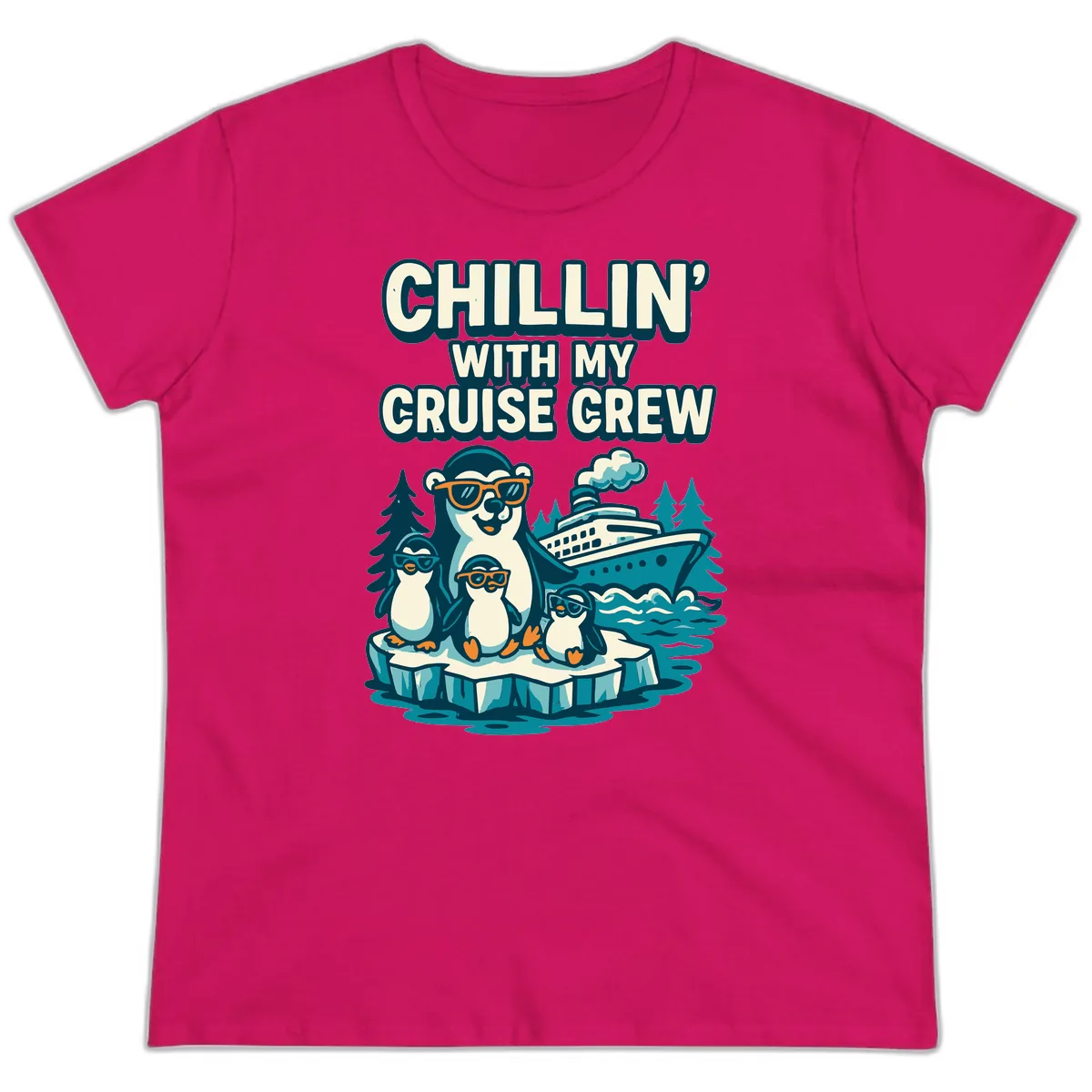 Chillin' With My Cruise Crew Ladies Tee in Heliconia