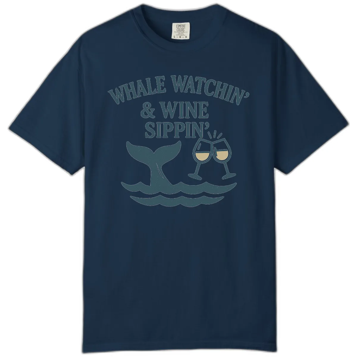 Whale Watchin' & Wine Sippin' Comfort Color in True Navy