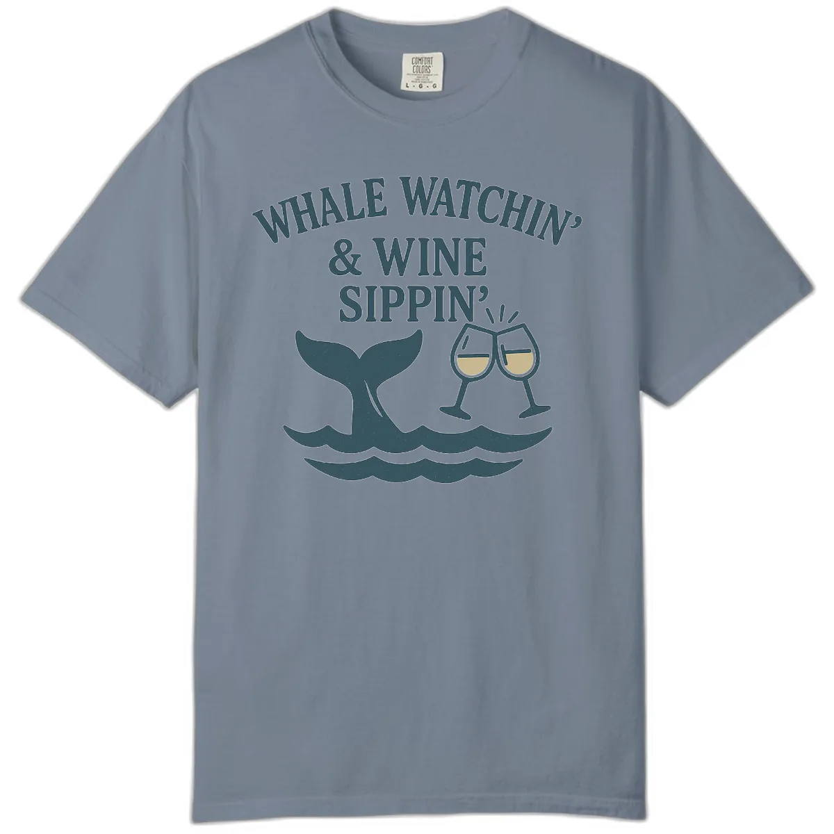 Whale Watchin' & Wine Sippin' Comfort Color in Blue Jean