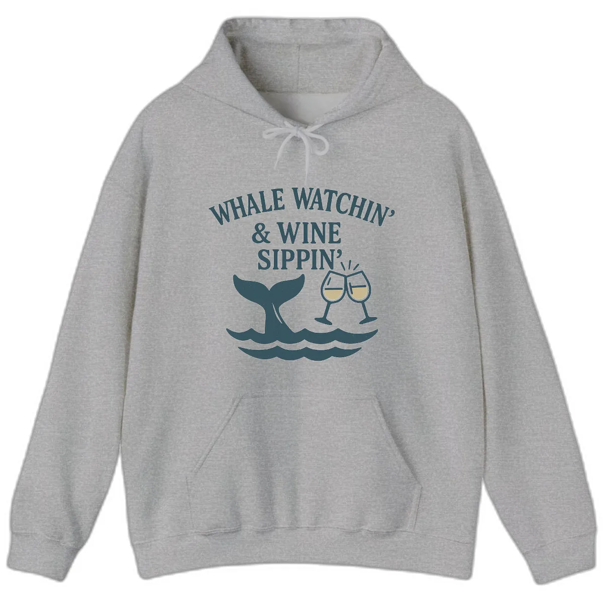 Whale Watchin' & Wine Sippin' Hoodie in Sport Grey