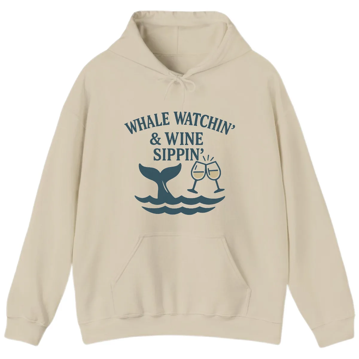 Whale Watchin' & Wine Sippin' Hoodie in Sand