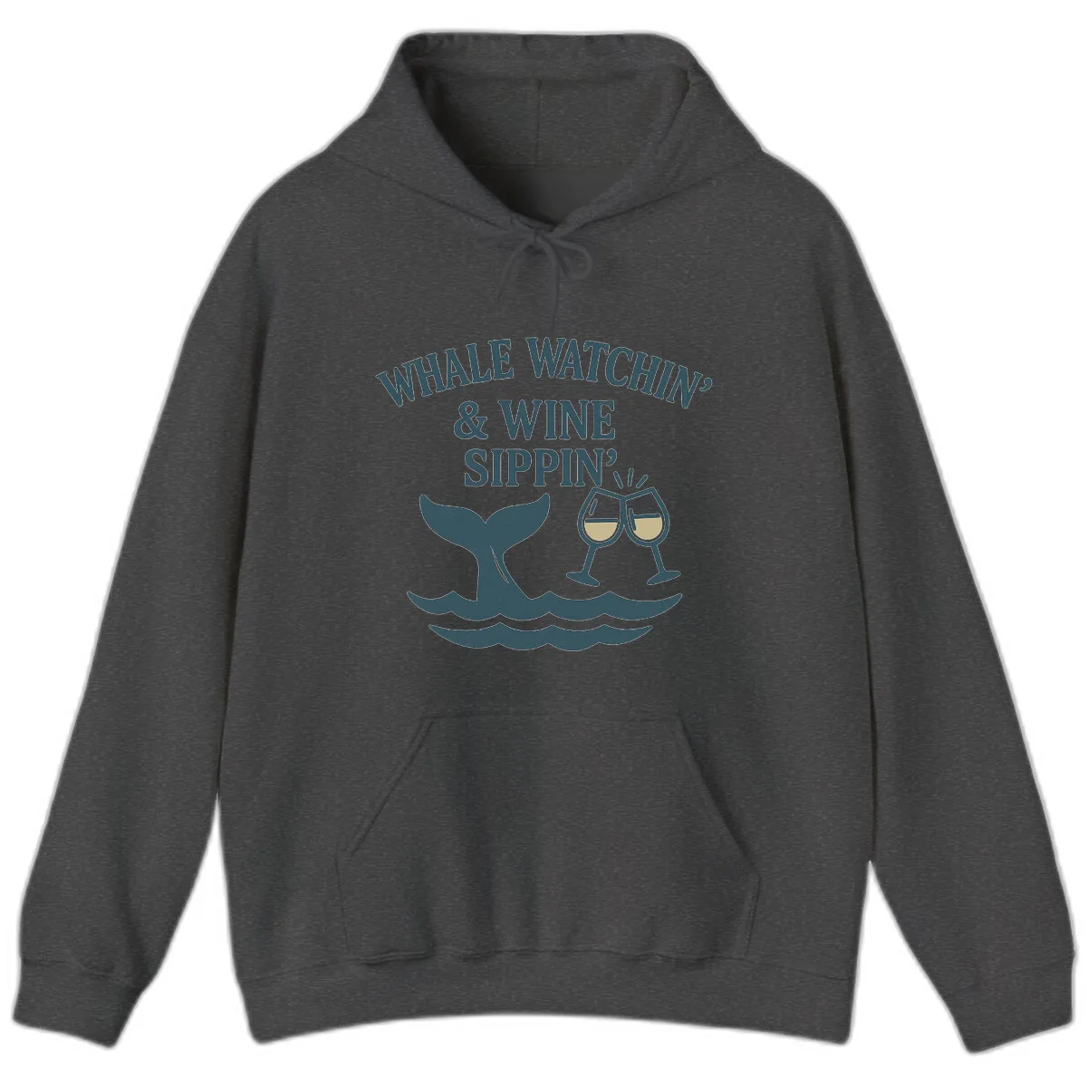 Whale Watchin' & Wine Sippin' Hoodie in Dark Heather