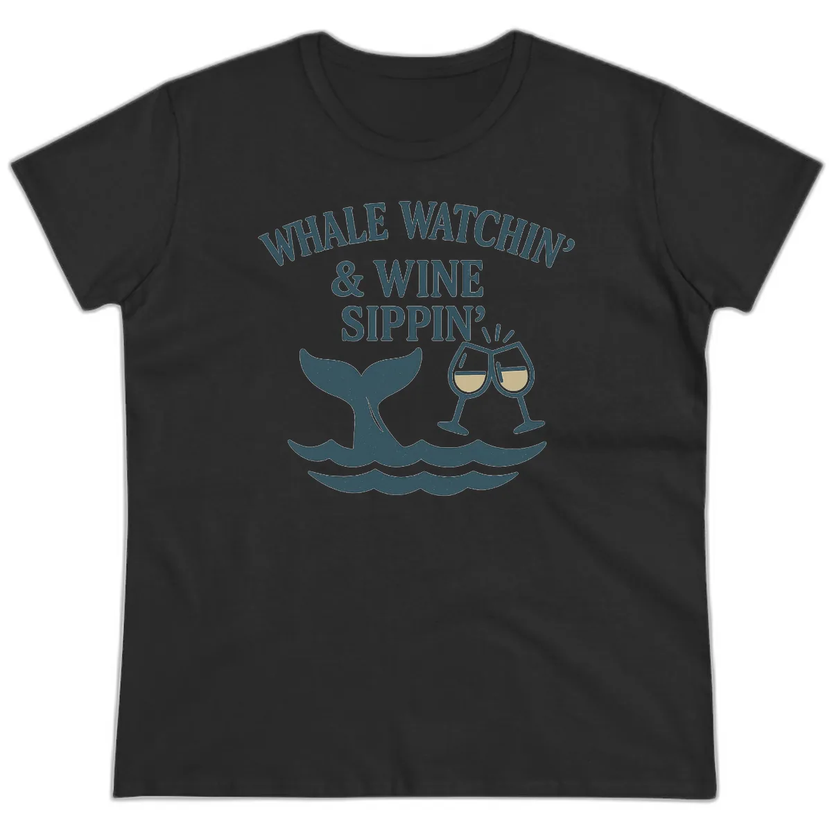 Whale Watchin' & Wine Sippin' Ladies Tee in Black