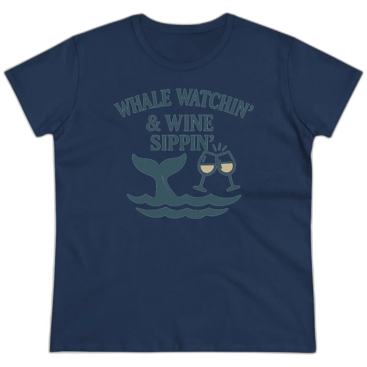 Whale Watchin' & Wine Sippin' Ladies Tee in Navy