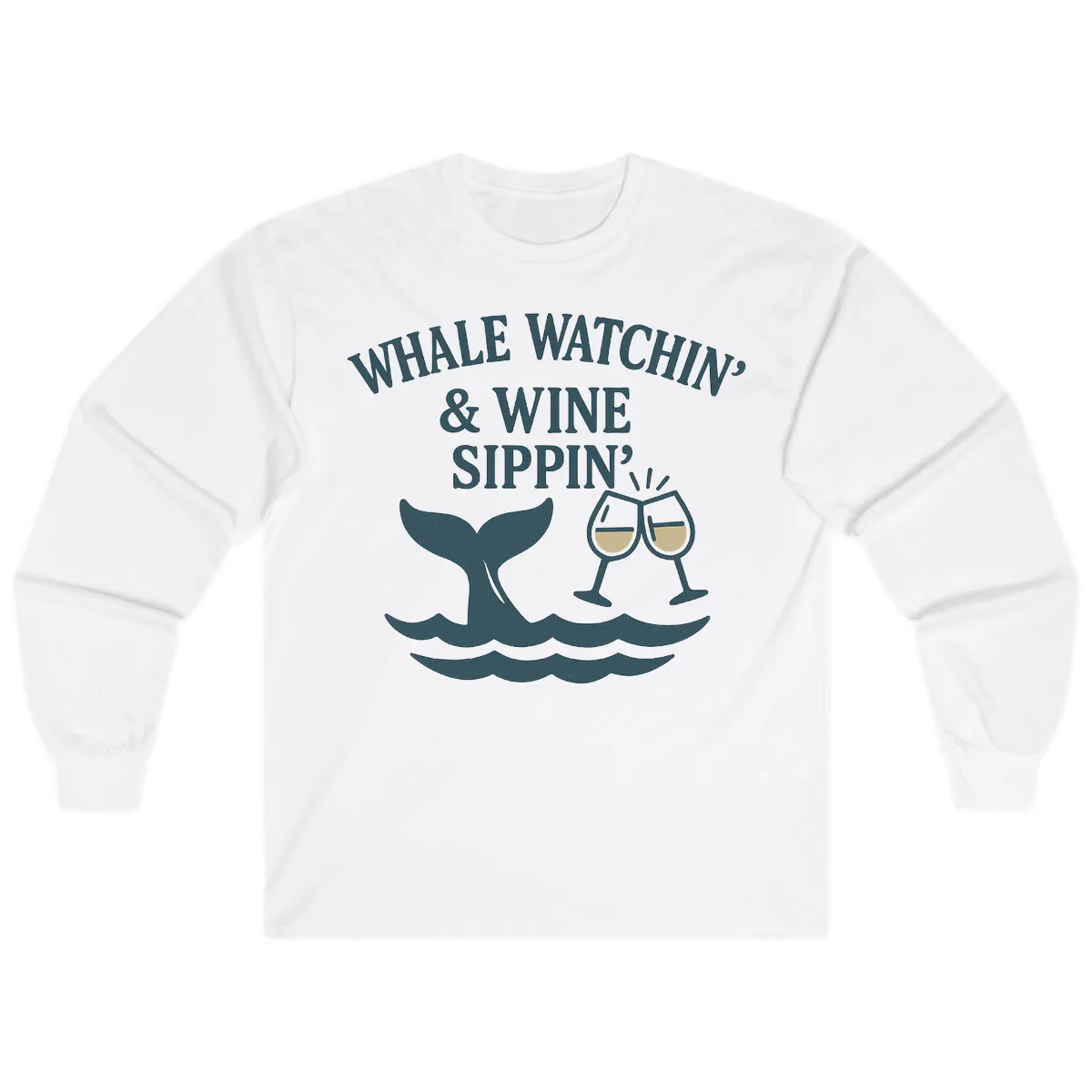 Whale Watchin' & Wine Sippin' Long Sleeve in White