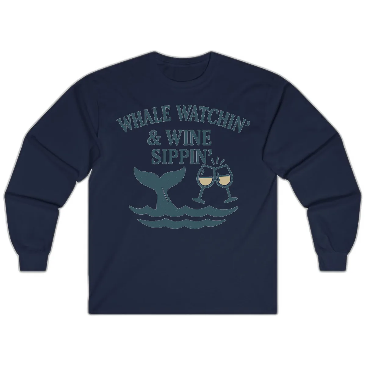 Whale Watchin' & Wine Sippin' Long Sleeve in Navy
