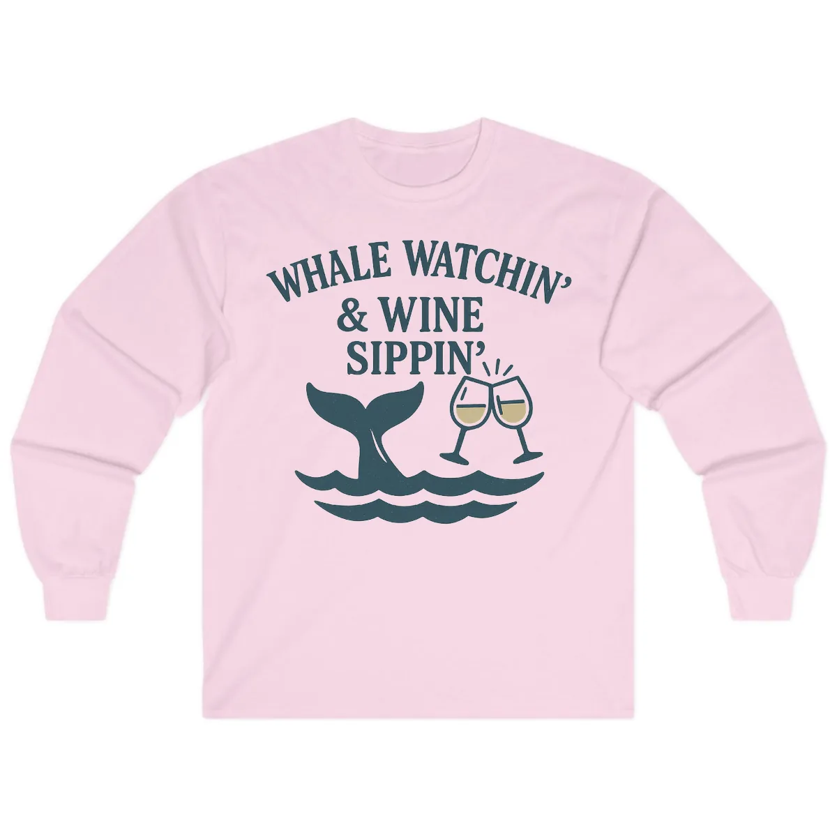 Whale Watchin' & Wine Sippin' Long Sleeve in Light Pink