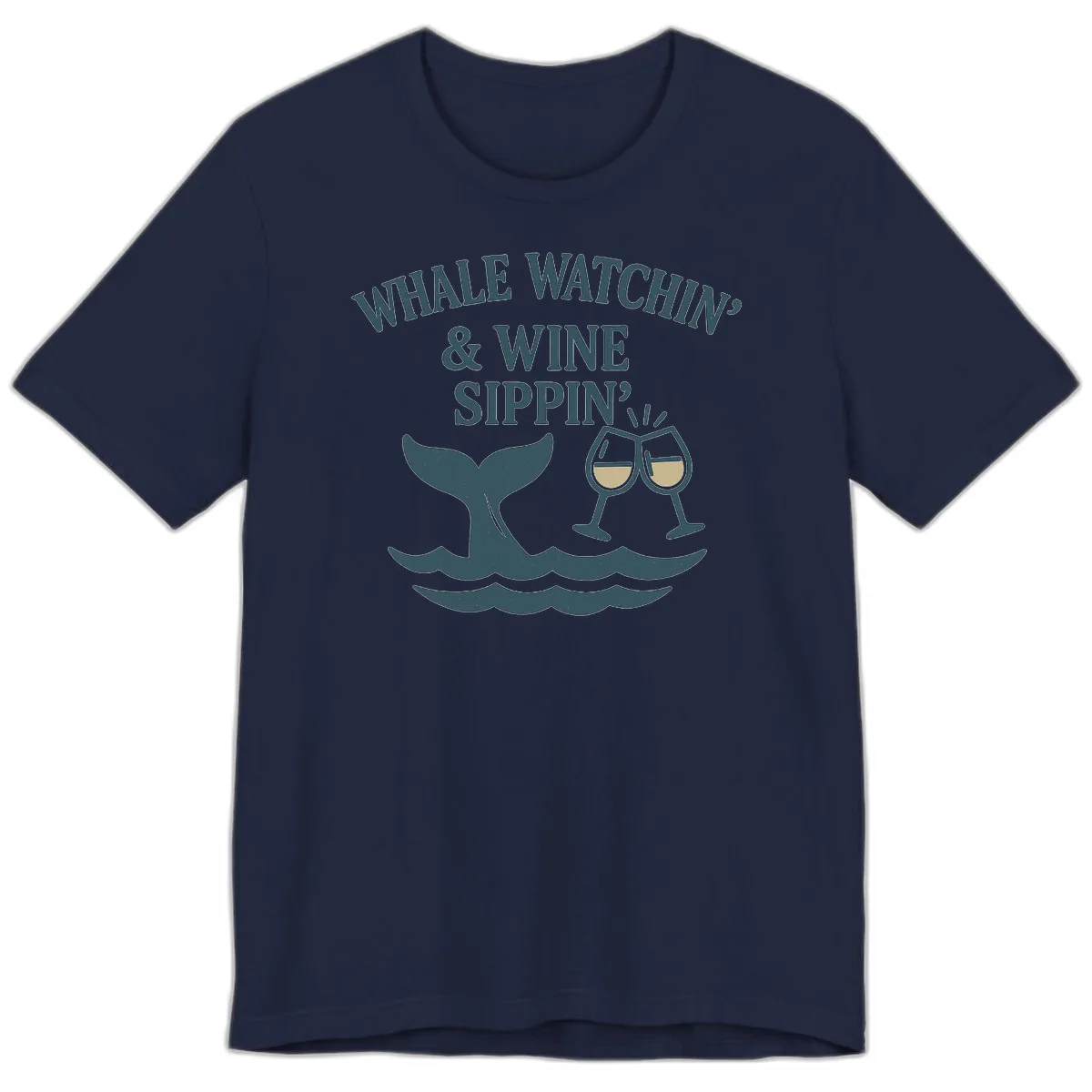 Whale Watchin' & Wine Sippin' Premium T-Shirt in Navy