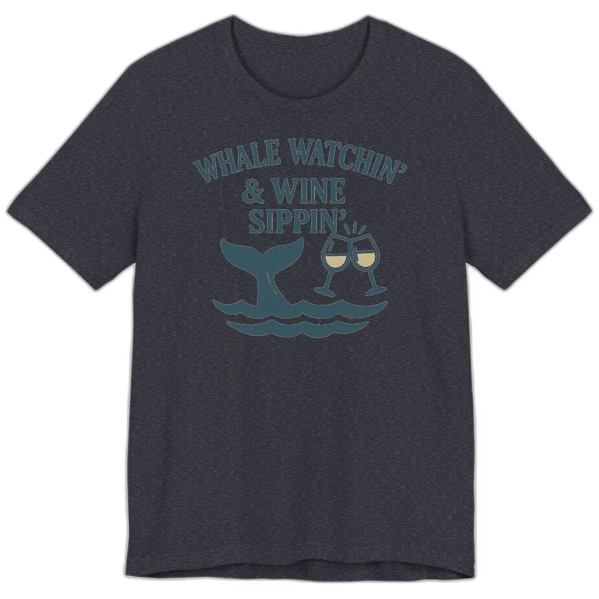 Whale Watchin' & Wine Sippin' Premium T-Shirt in Heather Navy