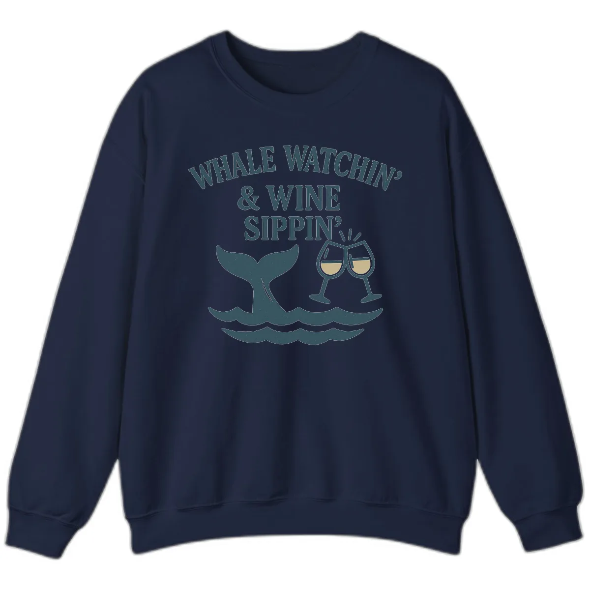 Whale Watchin' & Wine Sippin' Sweatshirt in Navy