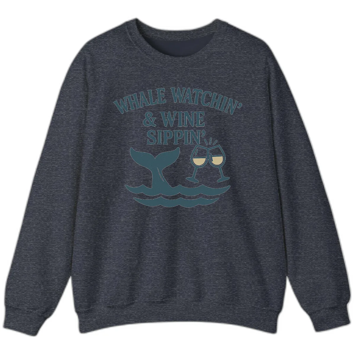 Whale Watchin' & Wine Sippin' Sweatshirt in Heather Sport Dark Navy