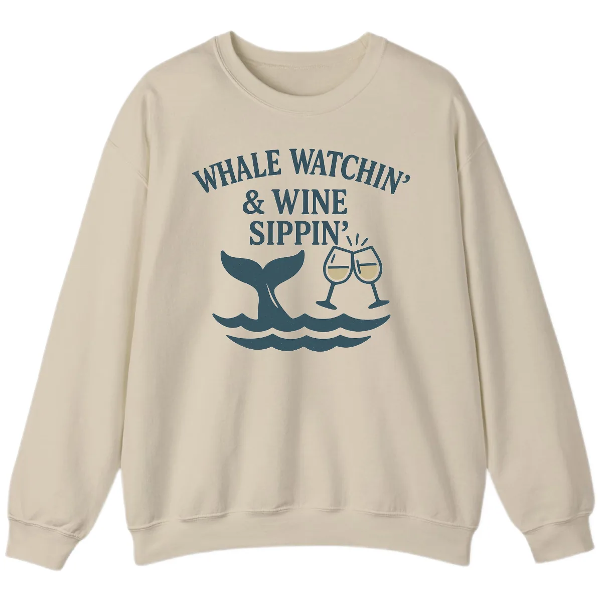 Whale Watchin' & Wine Sippin' Sweatshirt in Sand