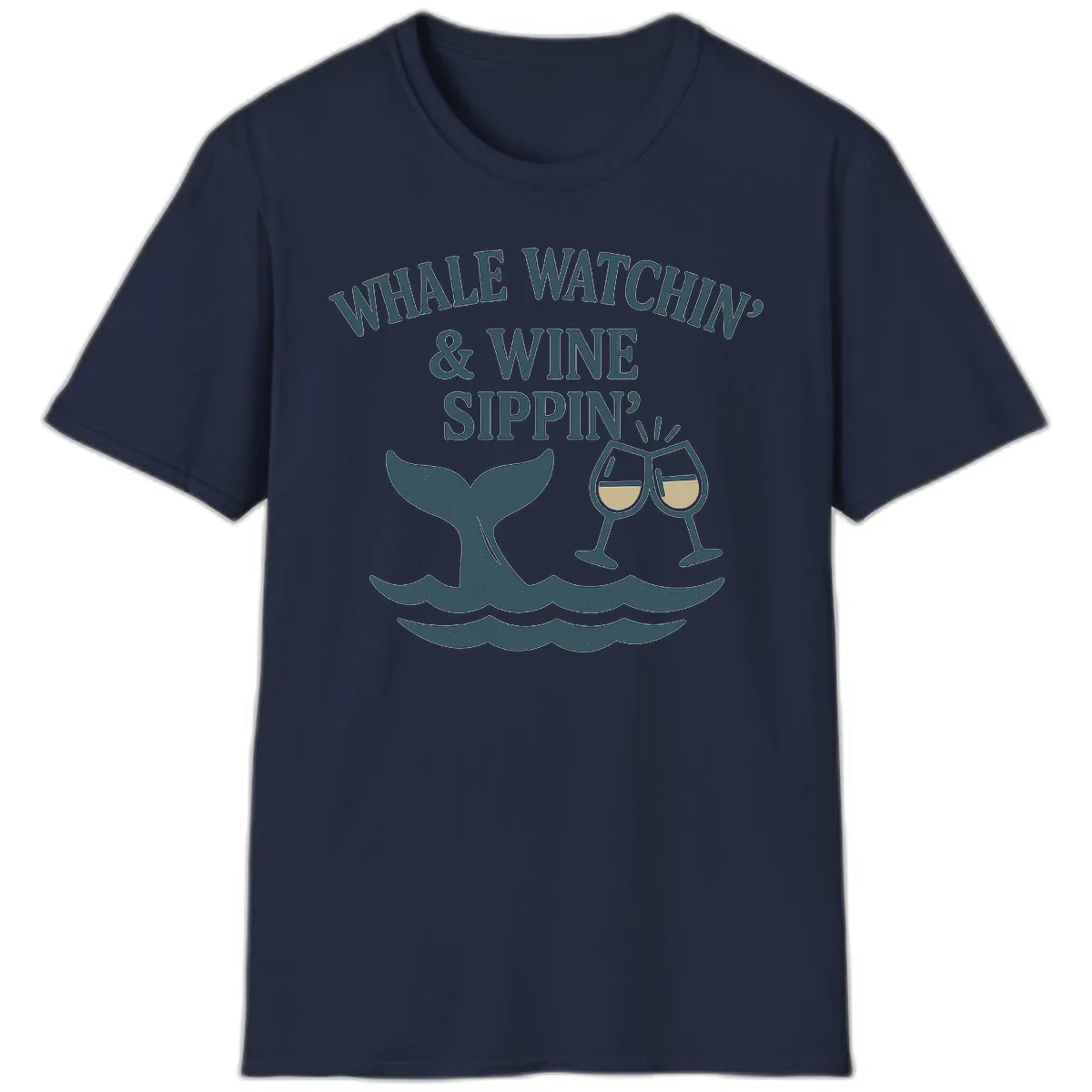 Whale Watchin' & Wine Sippin' T-Shirt in Navy