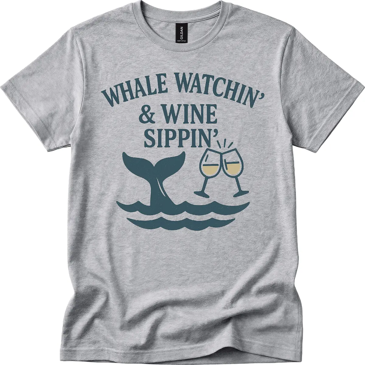 Whale Watchin' & Wine Sippin' T-Shirt in Sport Grey