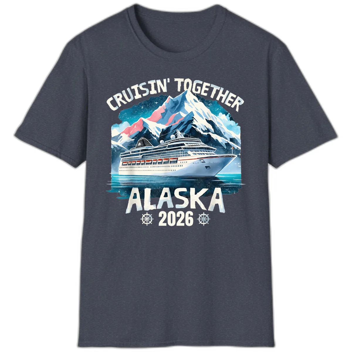 Cruising Into Alaska 2025 T-Shirt in Heather Navy