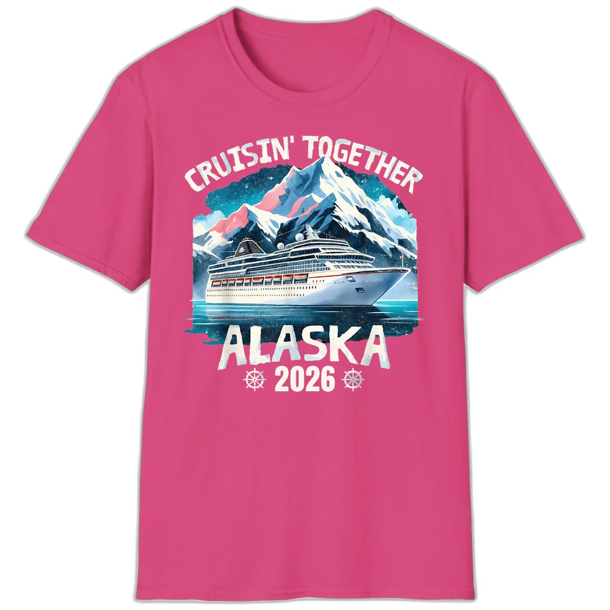 Cruising Into Alaska 2025 T-Shirt in Heliconia