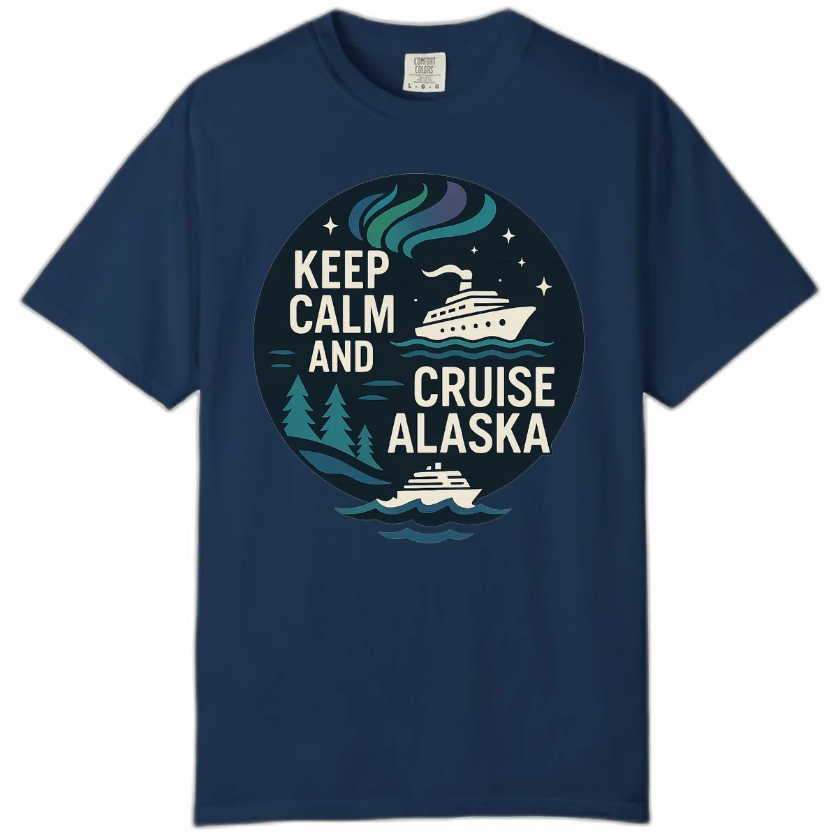 Keep Calm And Cruise Alaska Comfort Color in Navy