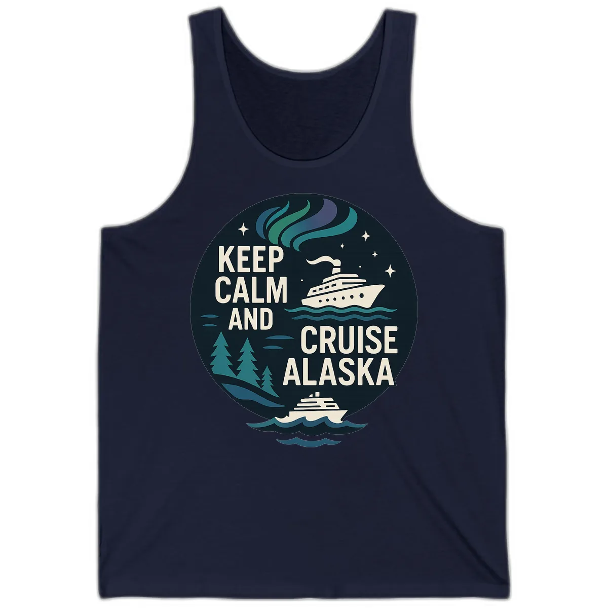Keep Calm And Cruise Alaska Tank in Navy