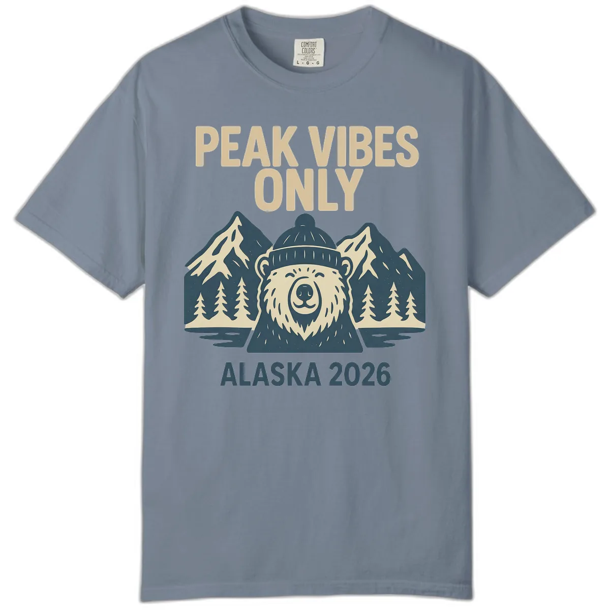 Peak Vibes Only Alaska 2026 Comfort Color in Blue Jean