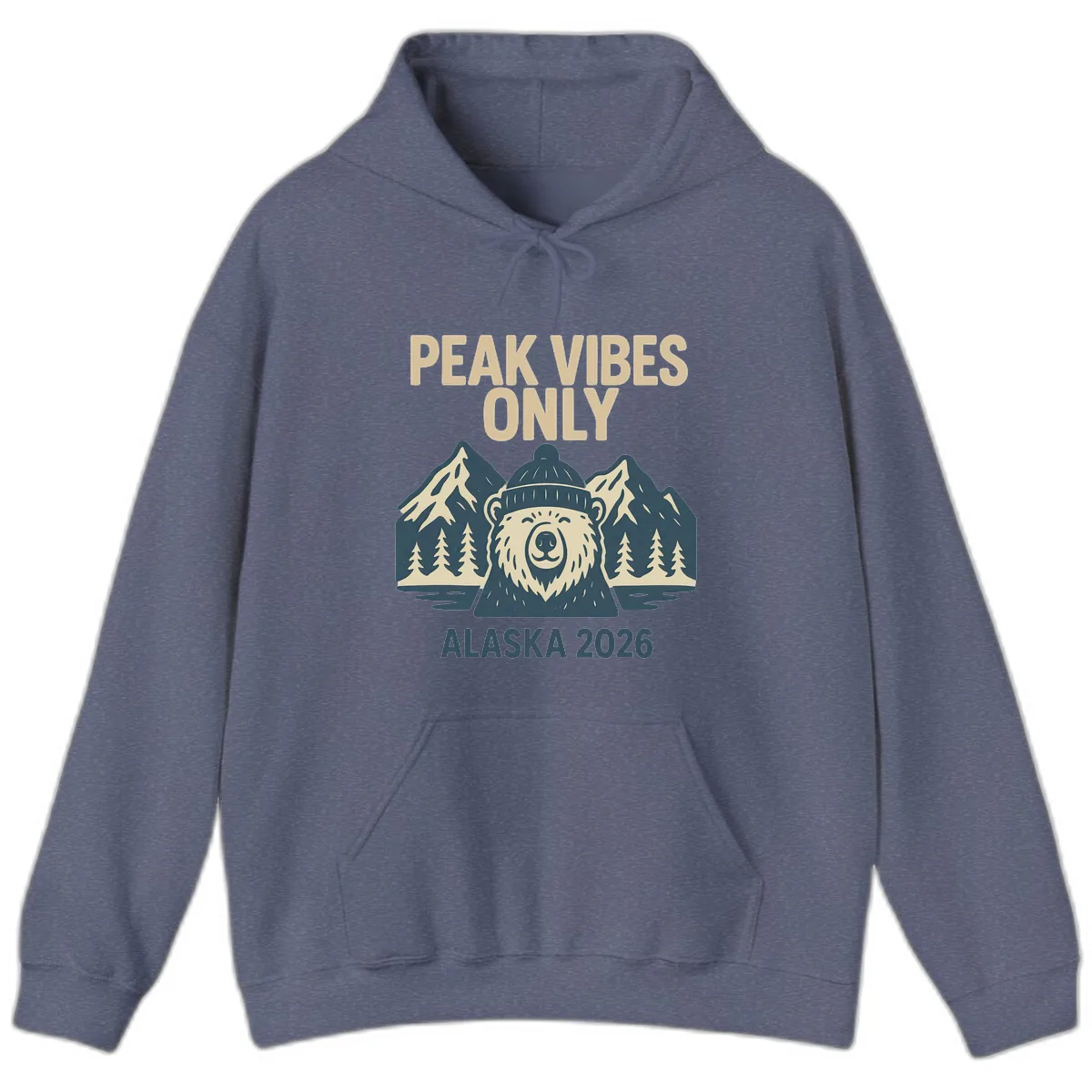Peak Vibes Only Alaska 2026 Hoodie in Heather Navy