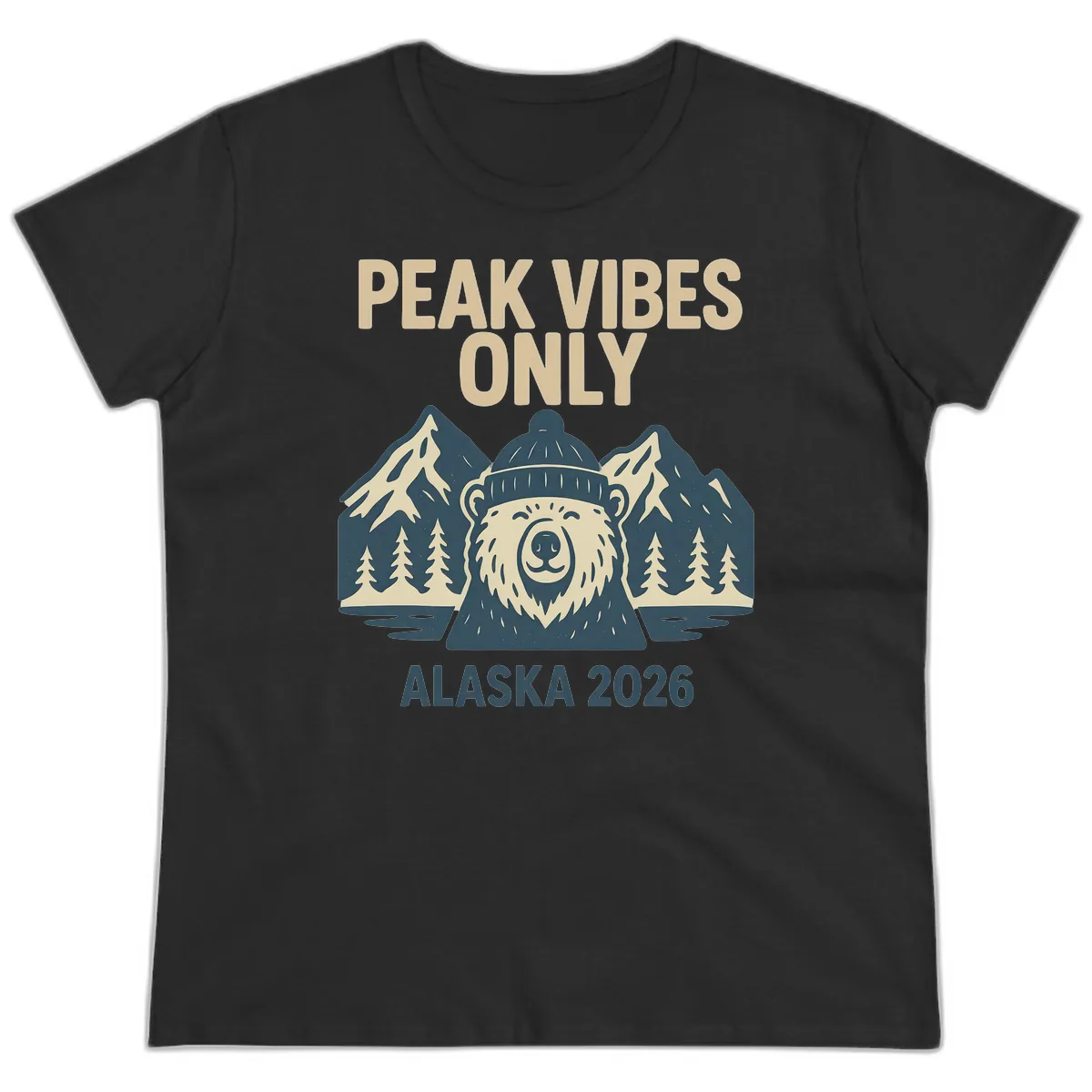 Peak Vibes Only Alaska 2026 Ladies Tee in Black