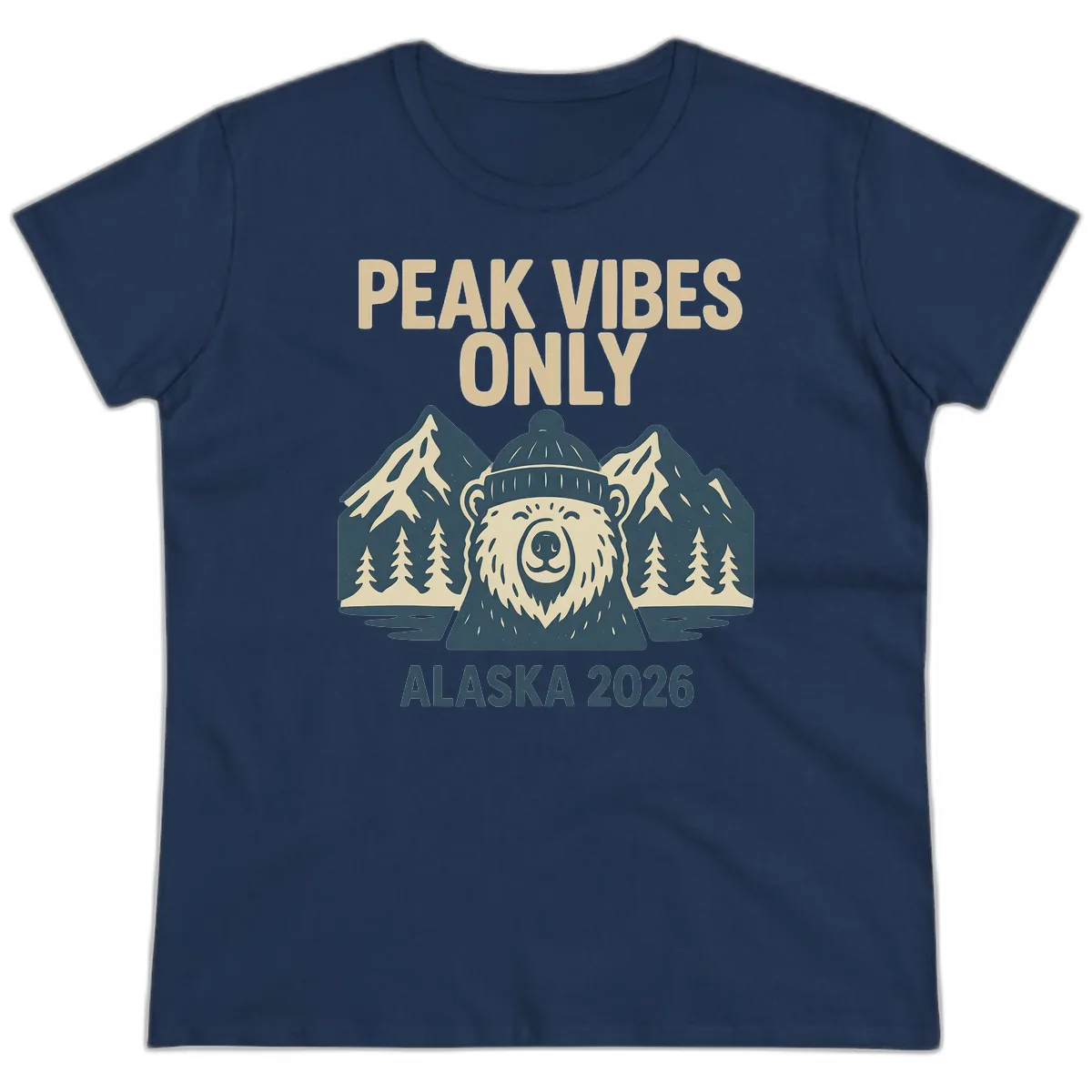 Peak Vibes Only Alaska 2026 Ladies Tee in Navy