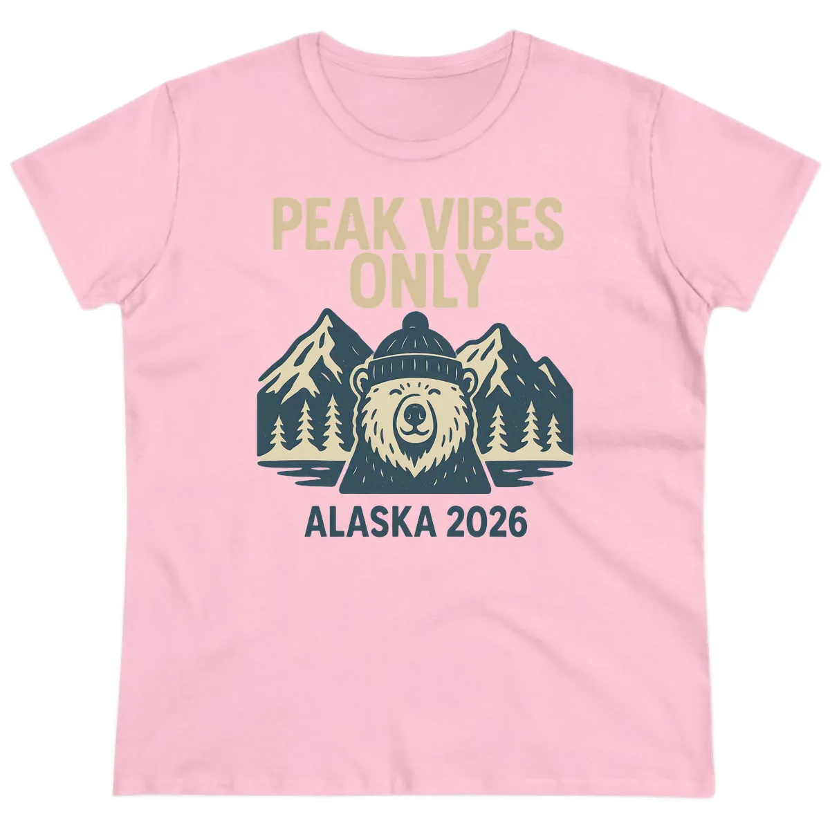 Peak Vibes Only Alaska 2026 Ladies Tee in Light Pink