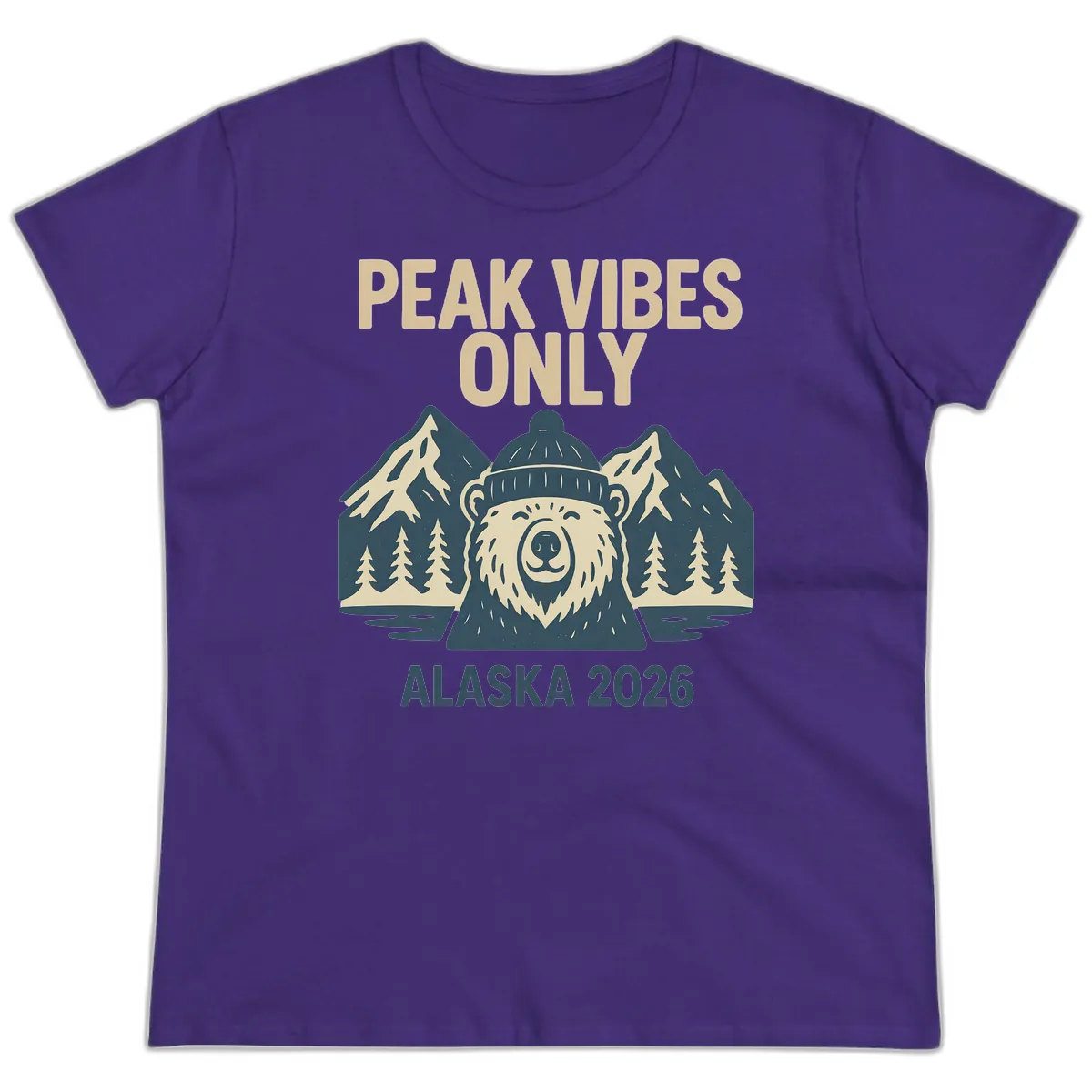 Peak Vibes Only Alaska 2026 Ladies Tee in Purple