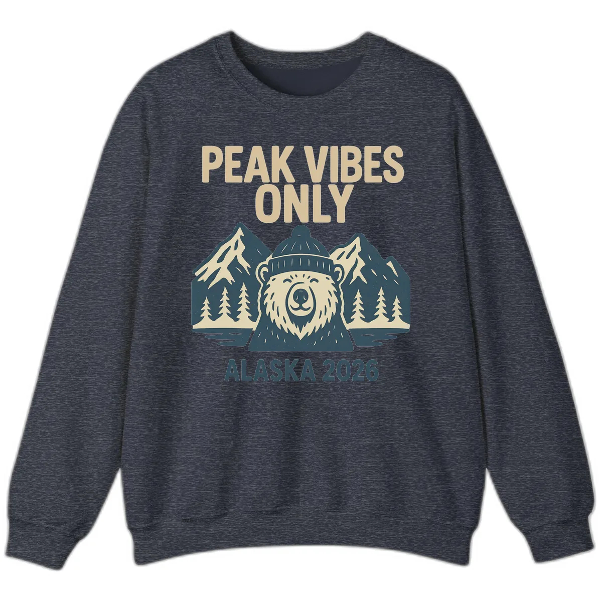 Peak Vibes Only Alaska 2026 Sweatshirt in Heather Sport Dark Navy