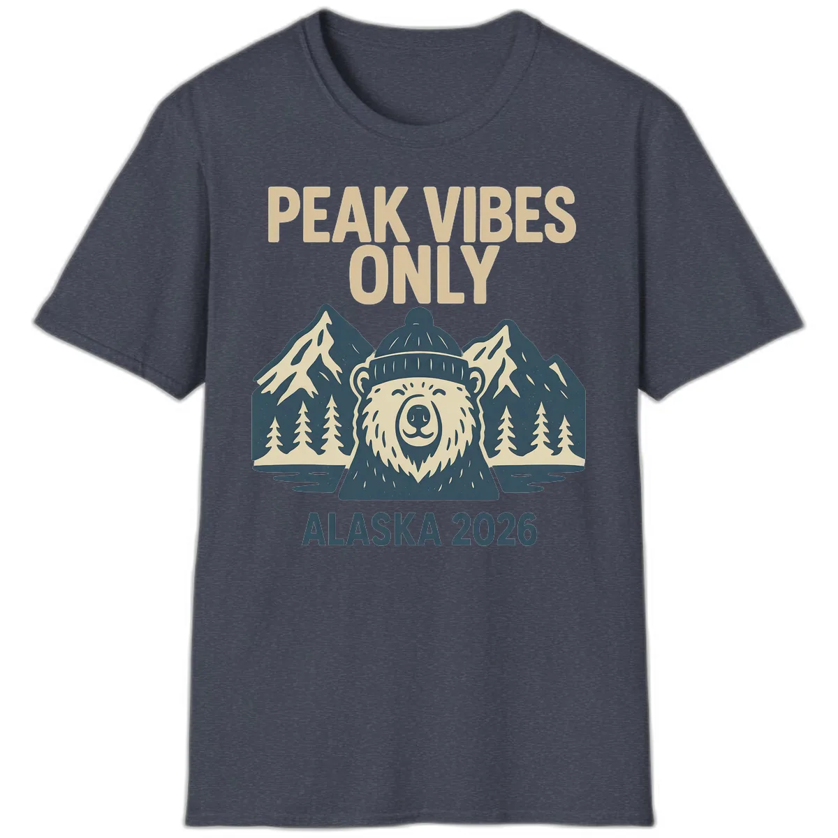 Peak Vibes Only Alaska 2026 T-Shirt in Heather Navy