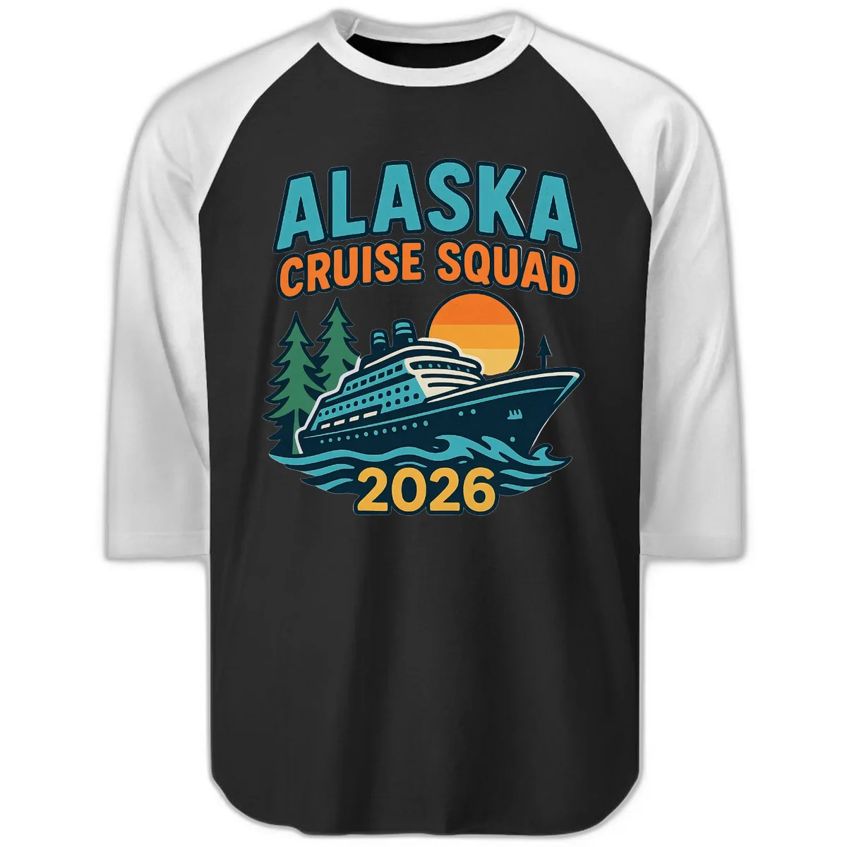 Alaska Cruise Squad 2026 Raglan 3/4 in Black White