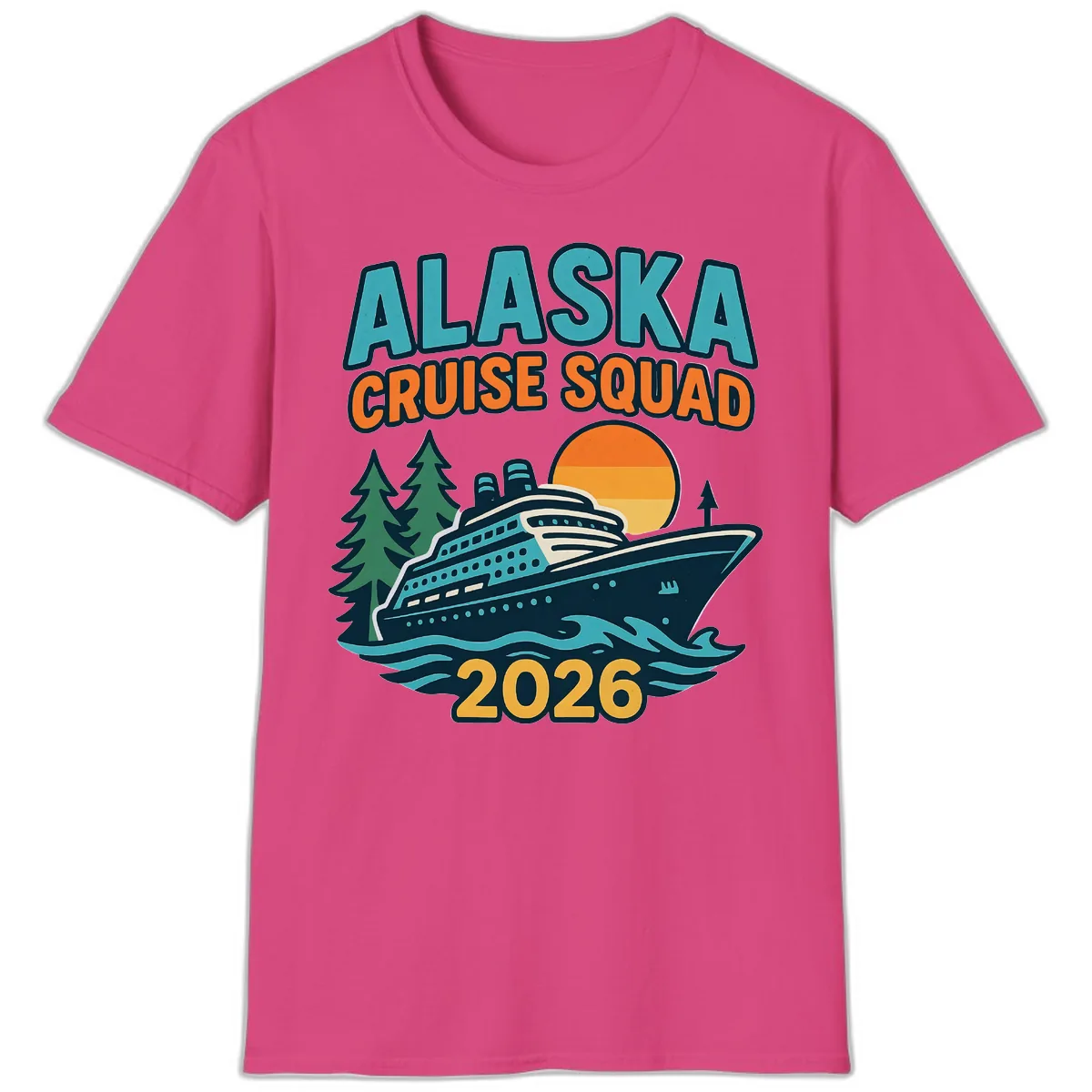 Alaska Cruise Squad 2026 T-Shirt in Heliconia