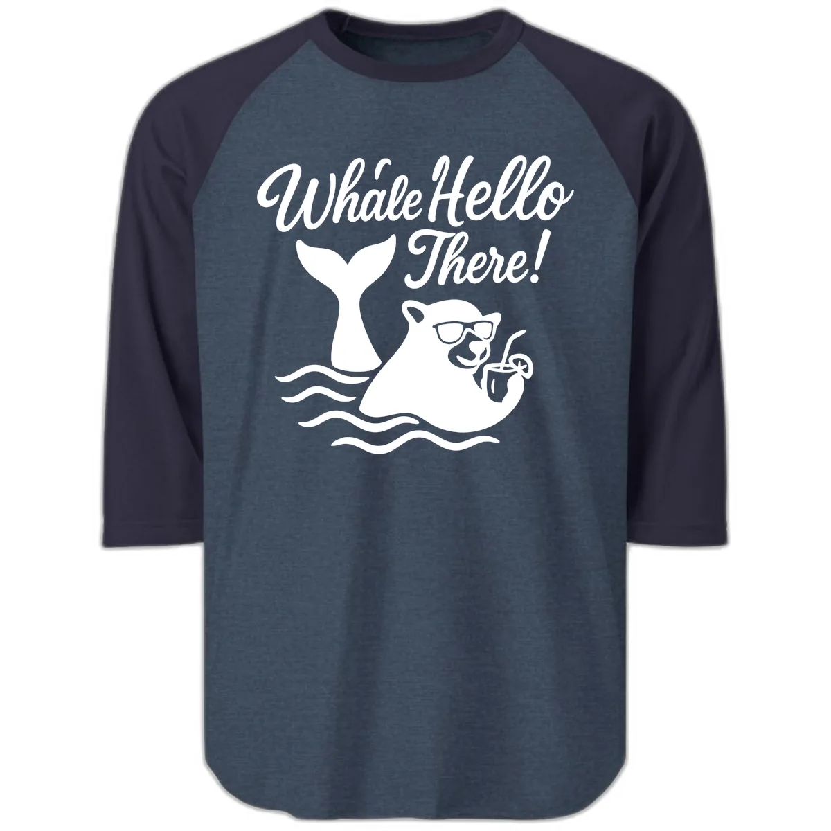 Whale Hello There Cruise Raglan 3/4 in Heather Denim Navy