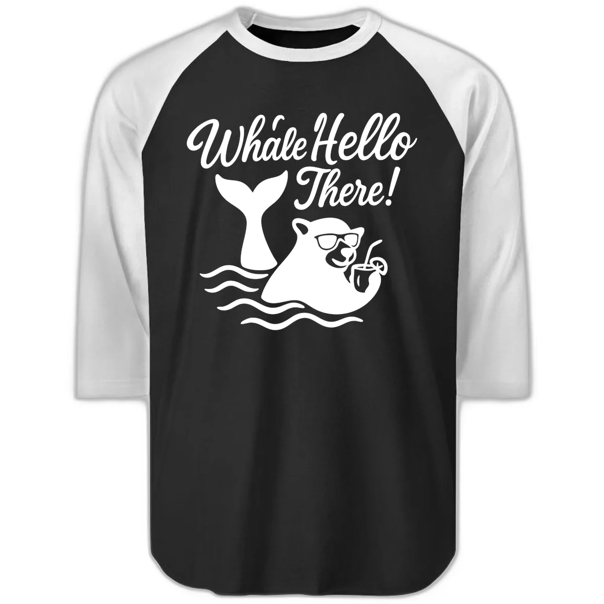 Whale Hello There Cruise Raglan 3/4 in Black White