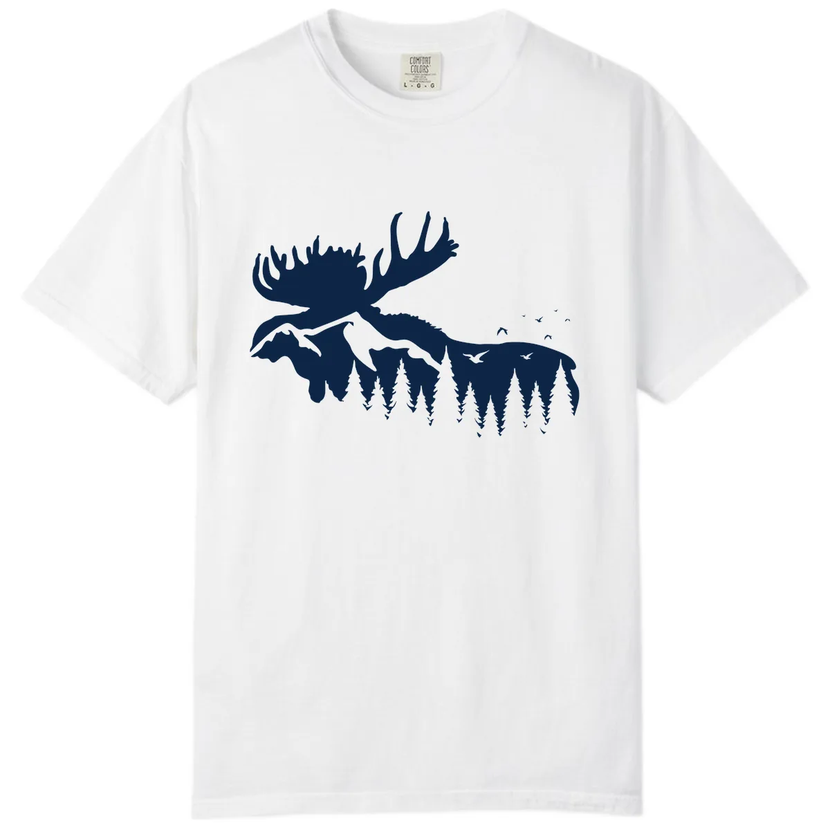 Moose Mountain Forest Silhouette Comfort Color in White
