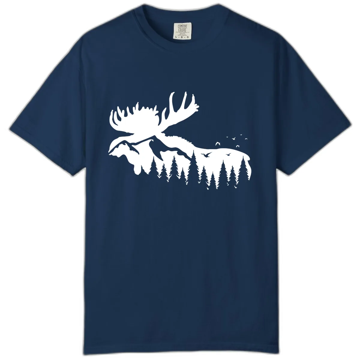 Moose Mountain Forest Silhouette Comfort Color in Navy
