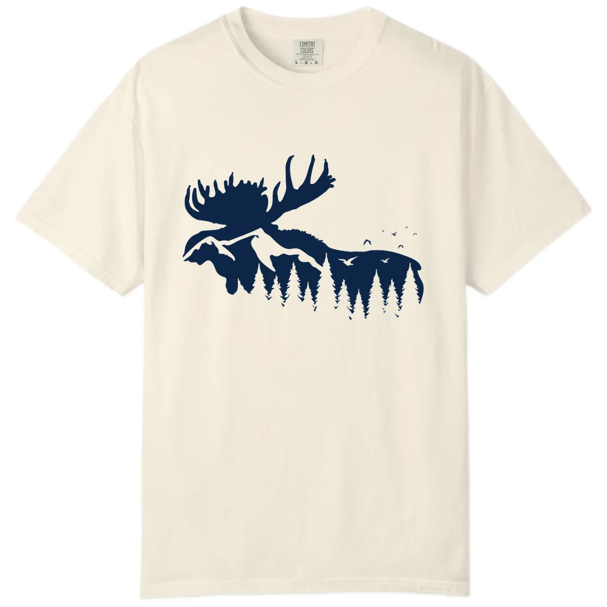 Moose Mountain Forest Silhouette Comfort Color in Ivory