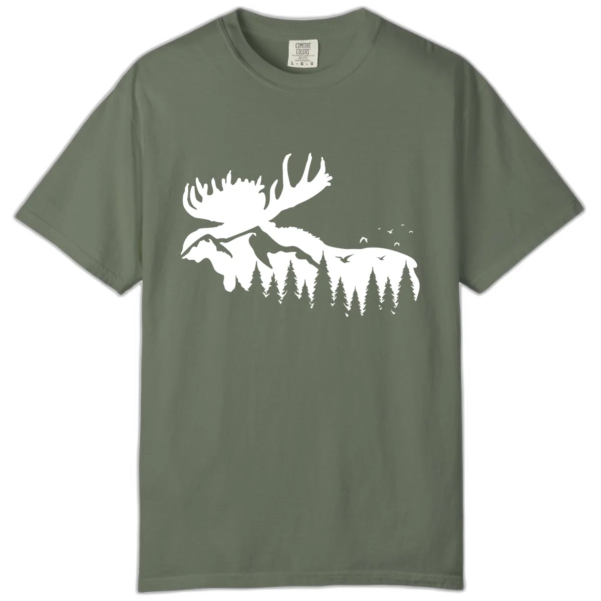 Moose Mountain Forest Silhouette Comfort Color in Moss