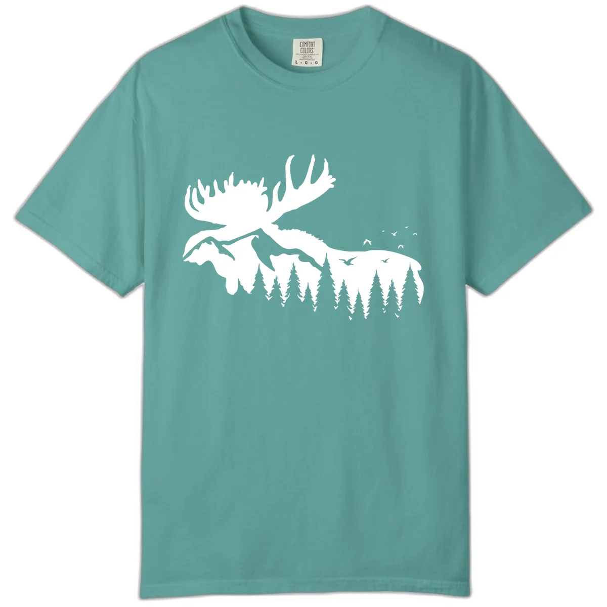 Moose Mountain Forest Silhouette Comfort Color in Seafoam