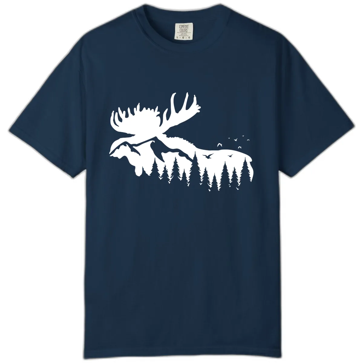 Moose Mountain Forest Silhouette Comfort Color in True Navy