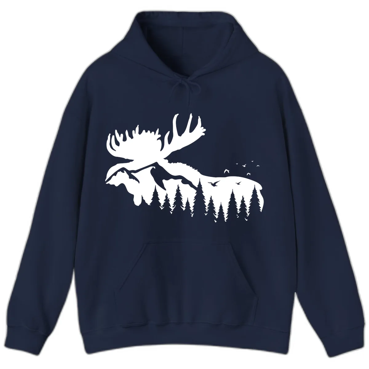 Moose Mountain Forest Silhouette Hoodie in Navy