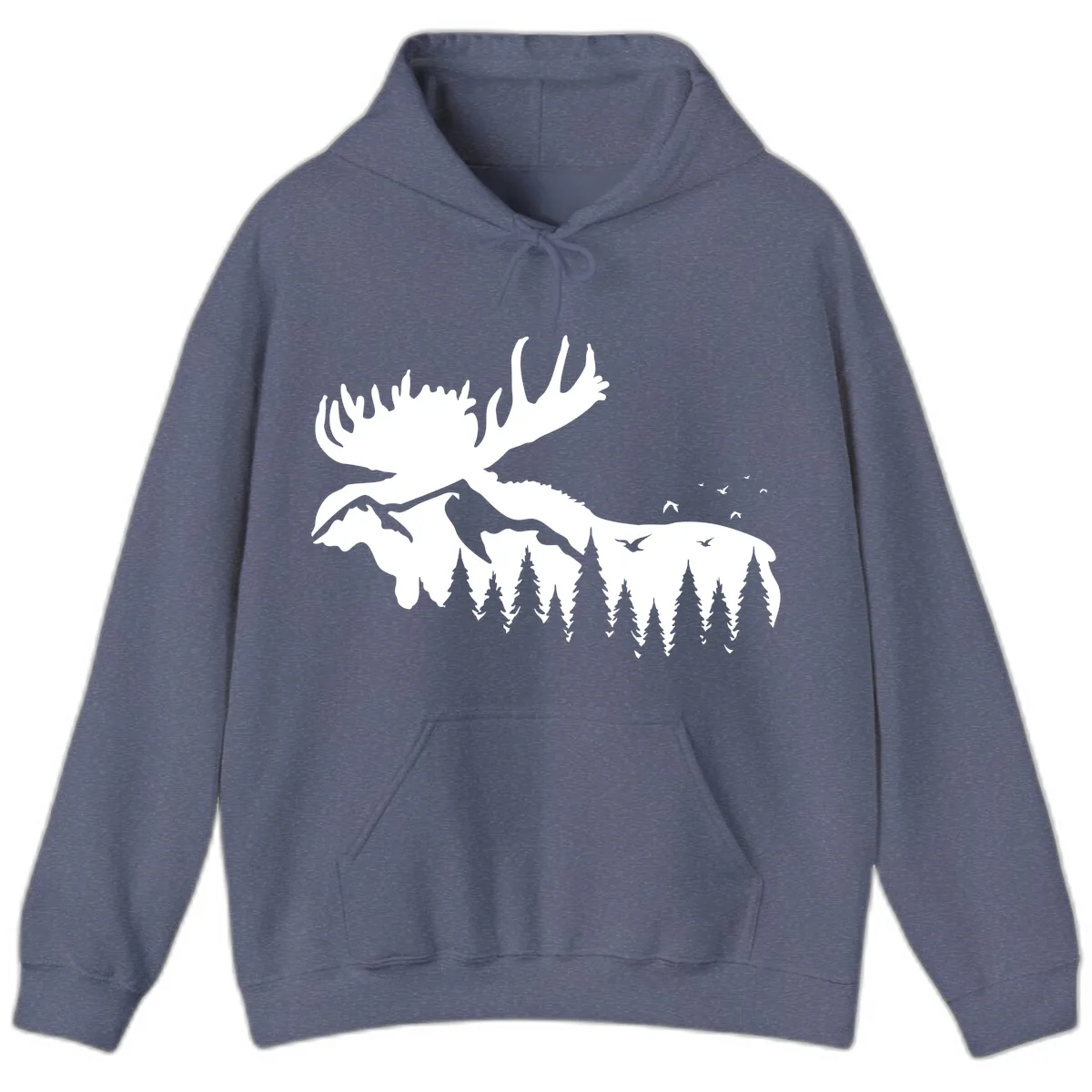 Moose Mountain Forest Silhouette Hoodie in Heather Navy