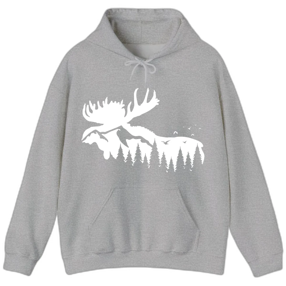 Moose Mountain Forest Silhouette Hoodie in Sport Grey