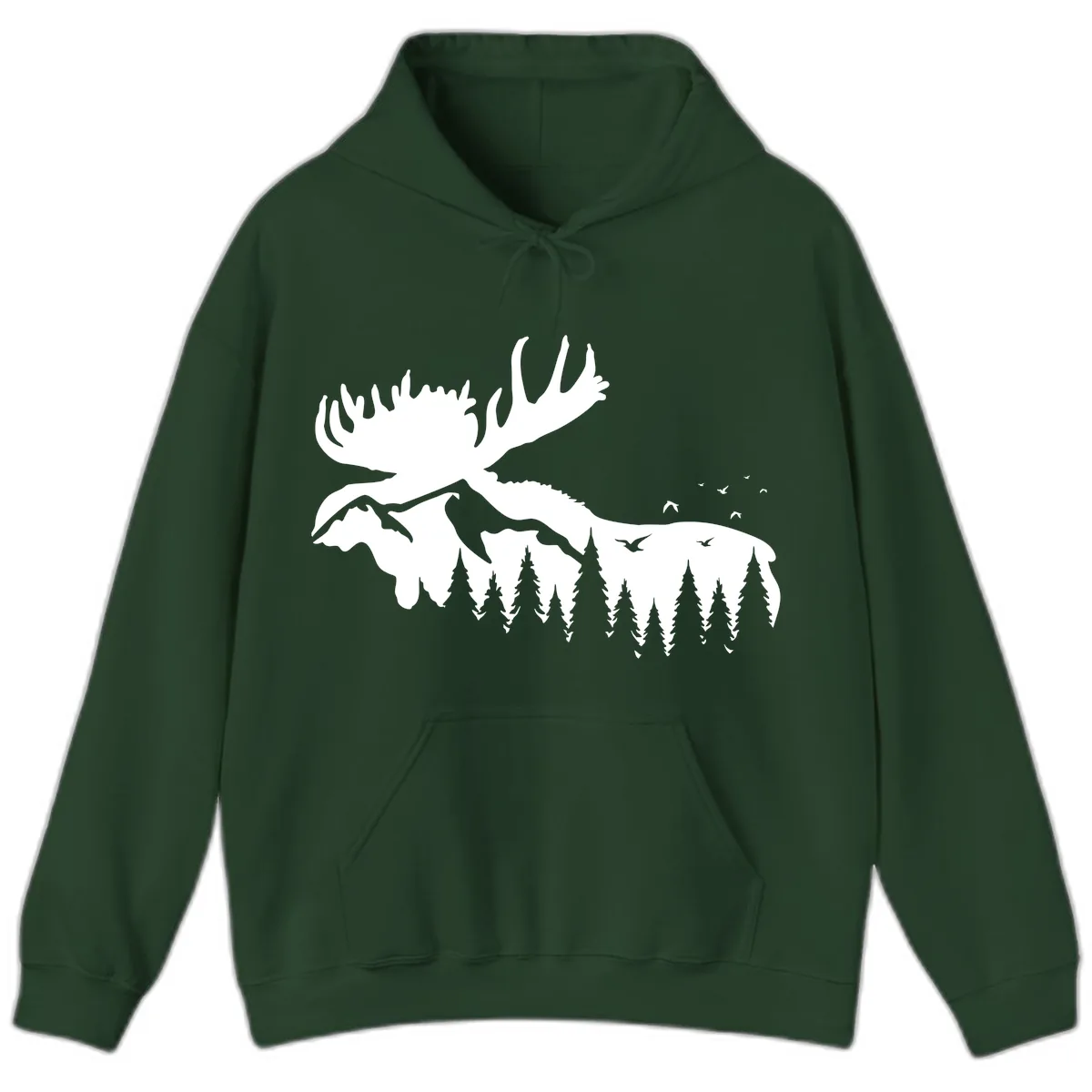 Moose Mountain Forest Silhouette Hoodie in Forest Green
