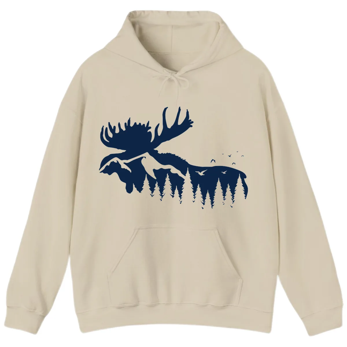 Moose Mountain Forest Silhouette Hoodie in Sand