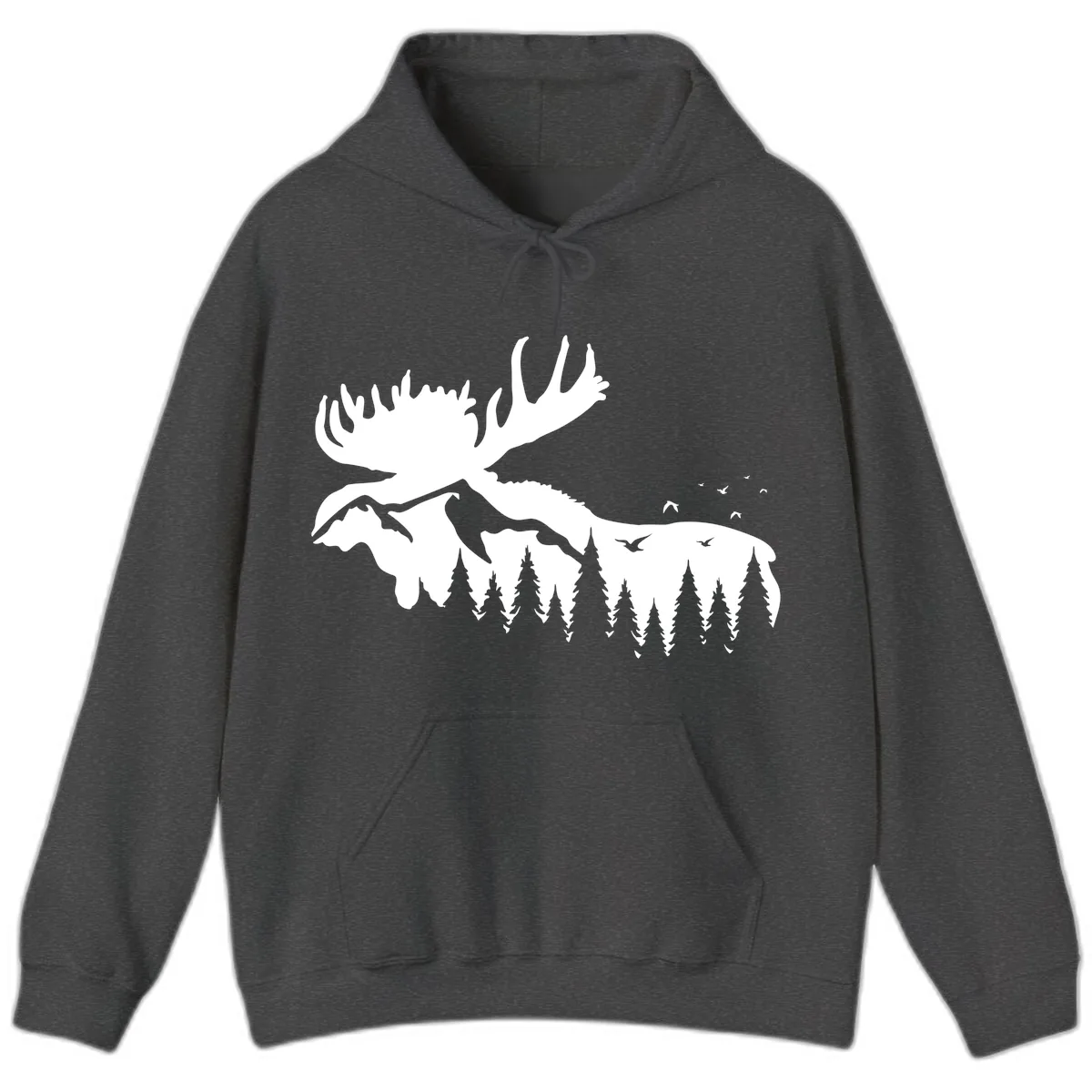 Moose Mountain Forest Silhouette Hoodie in Dark Heather