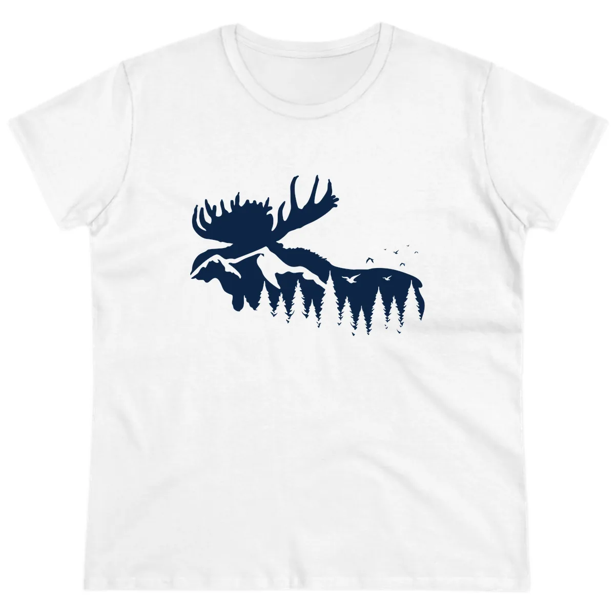 Moose Mountain Forest Silhouette Ladies Tee in White