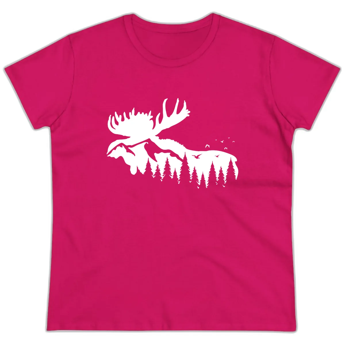 Moose Mountain Forest Silhouette Ladies Tee in Heliconia