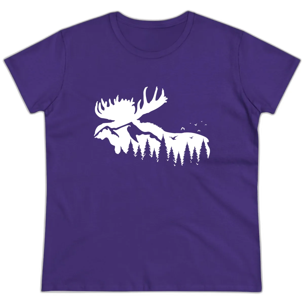 Moose Mountain Forest Silhouette Ladies Tee in Purple