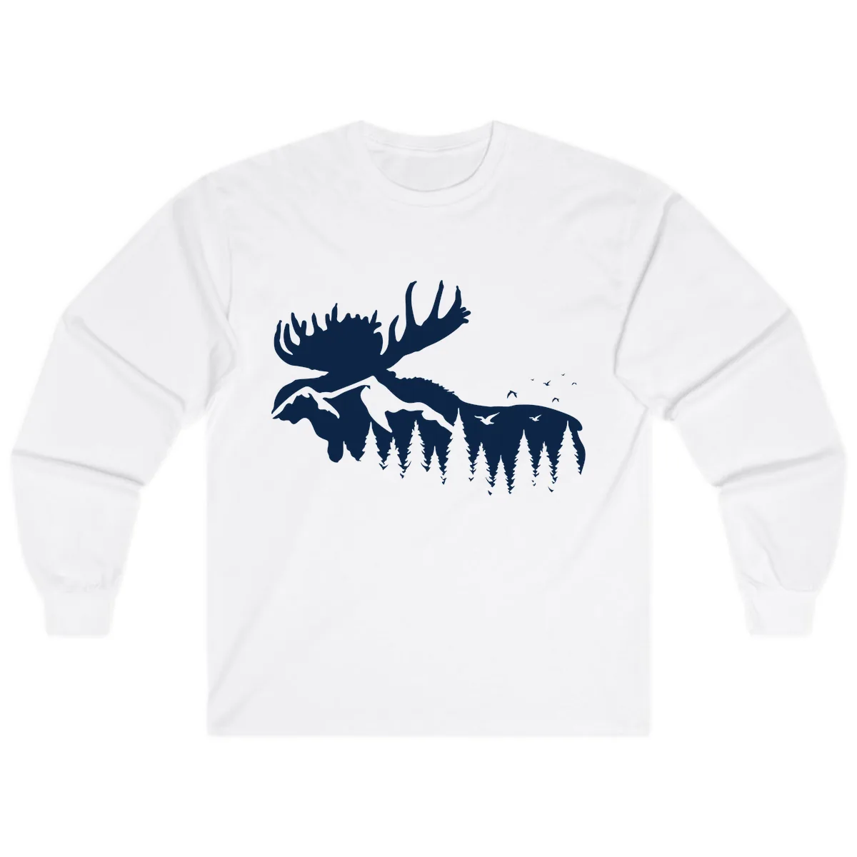 Moose Mountain Forest Silhouette Long Sleeve in White